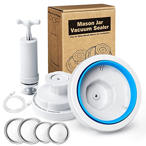 Mason Jar Vacuum Sealer Sealing Kit, Food Vacuum Sealer Food Canning Jar Protector Jars Sealer for Regular & Wide Mouth Mason Jars, Compatible with Vacuum Sealer & Manual Vacuum Pump