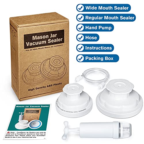 Mason Jar Vacuum Sealer Sealing Kit, Food Vacuum Sealer Food Canning Jar Protector Jars Sealer for Regular & Wide Mouth Mason Jars, Compatible with Vacuum Sealer & Manual Vacuum Pump