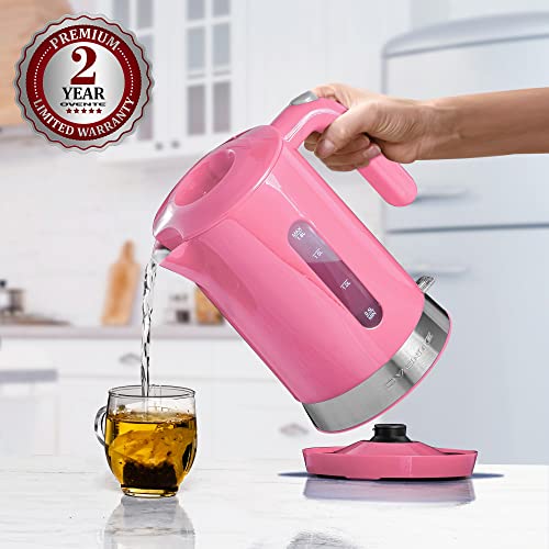 Ovente Electric Kettle, 1.8 Liter with Prontofill Lid 1500 Watt BPA-Free Fast Heating Element with Auto Shut-Off & Boil Dry Protection, Instant Hot Water Boiler for Coffee & Tea, Pink KP413P