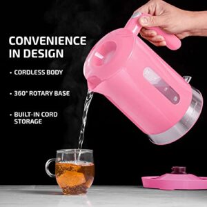 Ovente Electric Kettle, 1.8 Liter with Prontofill Lid 1500 Watt BPA-Free Fast Heating Element with Auto Shut-Off & Boil Dry Protection, Instant Hot Water Boiler for Coffee & Tea, Pink KP413P