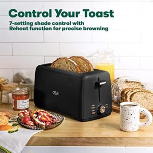 BELLA 4 Slice Toaster, Long Slot & Removable Crumb Tray - 7 Shading Options with Auto Shut Off, Cancel & Reheat Button - Toast Bread & Bagel, Black