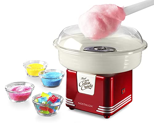 Nostalgia Retro Countertop Cotton Candy Maker, Vintage Candy Machine for Hard Candy & Flossing Sugar, Includes 2 Reusable Cones and Scoop, Retro Red