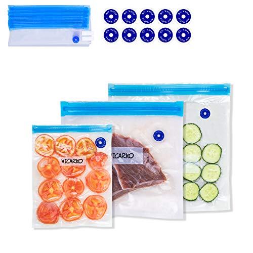 VICARKO 30 Vacuum Zipper Bags, Vacuum Sealer Bags, Food Storage, Reusable Bags, with Double Layers, BPA Free, Combo Size