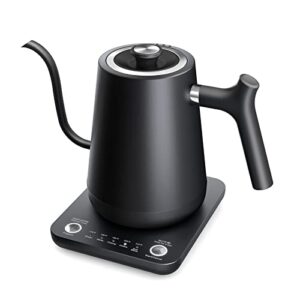 gooseneck electric tea kettle pour-over kettle for coffee, with 5 variable presets, 100% stainless steel inner, with keep warm and mute function 0.8l, 1000w quick heating, matte black