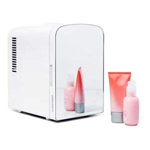 chefman portable mirrored personal fridge, 4 liter mini refrigerator, skin care, makeup storage, beauty, serums and face masks, small for desktop or travel, cool & heat, cosmetic application