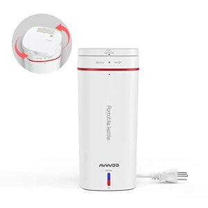 avwoo travel electric kettle, portable electric kettle, water boiler for travel, small electric kettle stainless steel with boil dry protection, keep warm, bpa free, child lock – larger capacity
