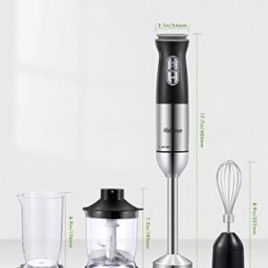 Hand Blender, Handheld Blender Electric, 5-in-1 Multifunctional Immersion Blender, 12 Speed and Turbo Mode, Stainless Steel Blade with Whisk, Chopper/Grinder Bowl and Beaker/Measuring Cup, by Yabano (4 in 1)