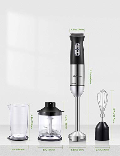 Hand Blender, Handheld Blender Electric, 5-in-1 Multifunctional Immersion Blender, 12 Speed and Turbo Mode, Stainless Steel Blade with Whisk, Chopper/Grinder Bowl and Beaker/Measuring Cup, by Yabano (4 in 1)