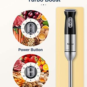 Hand Blender, Handheld Blender Electric, 5-in-1 Multifunctional Immersion Blender, 12 Speed and Turbo Mode, Stainless Steel Blade with Whisk, Chopper/Grinder Bowl and Beaker/Measuring Cup, by Yabano (4 in 1)