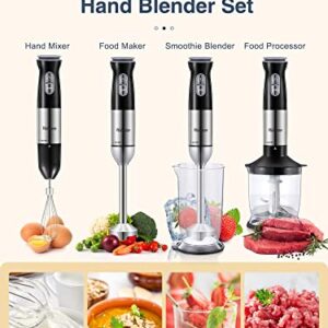 Hand Blender, Handheld Blender Electric, 5-in-1 Multifunctional Immersion Blender, 12 Speed and Turbo Mode, Stainless Steel Blade with Whisk, Chopper/Grinder Bowl and Beaker/Measuring Cup, by Yabano (4 in 1)