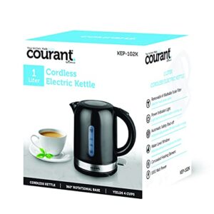 Courant COUKEP102K 1-Liter Electric Kettle Cordless with LED Light, 1000W Power, Automatic Safety Shut-Off, Perfect for Tea / Coffee /Hot Chocolate/ Soup/ Hot Water, Black Color