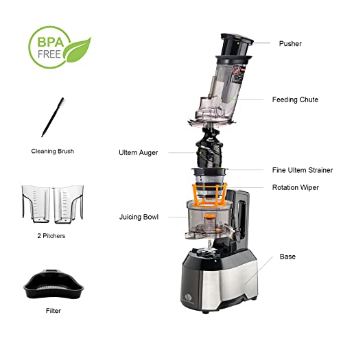 Ventray Slow Juicer Machine, Electric Cold Press Masticating Juice Extractor Maker for Citrus Orange Fruit Vegetable with Quiet Motor & Large Feed Chute, Vertical Compact Design and Easy Clean - 809