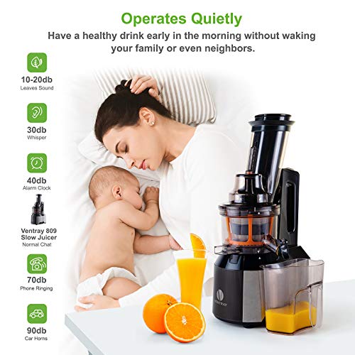 Ventray Slow Juicer Machine, Electric Cold Press Masticating Juice Extractor Maker for Citrus Orange Fruit Vegetable with Quiet Motor & Large Feed Chute, Vertical Compact Design and Easy Clean - 809