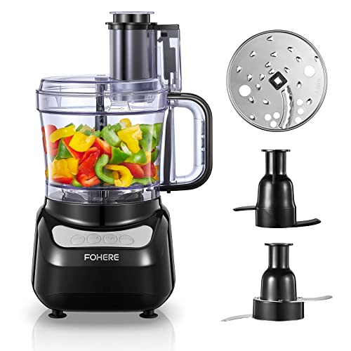 FOHERE Food Processor, 12 Cup, 4 Functions for Chopping, Slicing, Purees & Dough, Black