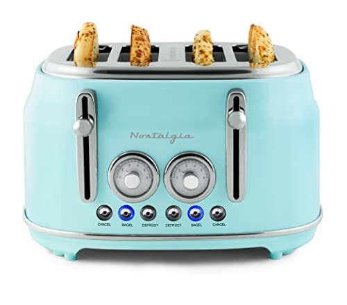 Nostalgia Classic 4-Slice Wide Slot Toaster, Retro Vintage Design With Six Toasting Settings & Removable Crumb Tray, Aqua