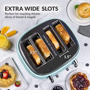 Nostalgia Classic 4-Slice Wide Slot Toaster, Retro Vintage Design With Six Toasting Settings & Removable Crumb Tray, Aqua