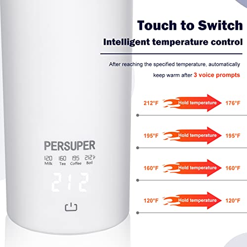 PERSUPER Portable Kettle Electric Travel Kettle 400ML Fast Boil Auto Shut-off Coffee Tea Kettle Keep Warm Function Dry Protection 316 Stainless Steel 450ML(max)