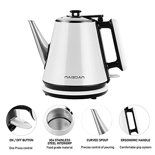 Naibsan Electric Kettle, 100% Stainless Steel Water Boiling Tea Kettle, BPA Free hot water kettle electric/Pour Over Coffee Kettle