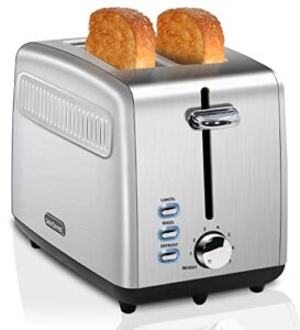 seedeem toaster 2 slice, stainless steel bread toaster, 7 shade settings, 1.5” extra wide slots toaster with bagel, defrost, reheat function, automatic power-off, removable crumb tray, 900w, silver metallic