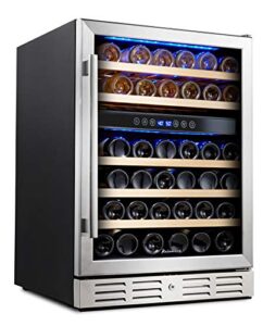 kalamera 24” wine cooler refrigerator 46 bottle dual zone built-in or freestanding fridge with stainless steel & triple-layer tempered reversible glass door and temperature memory function