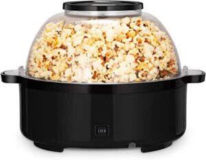 electric hot oil popcorn machine, 2-in-1 automatic stirring hot oil popcorn popper maker & grill machine, large lid for serving bowl, 2 measuring spoons, 16 cups for home party kids movie night