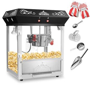 Olde Midway Bar Style Popcorn Machine Maker Popper with 6-Ounce Kettle - Black