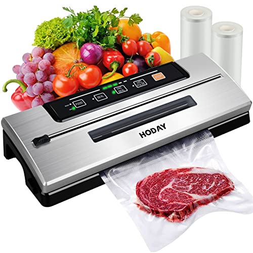 Vacuum Sealer Machine, HODAY Food Sealer with Built-in Cutter, Dry Moist Mode, Easy to Clean, Automatic Vacuum Sealer Machine Food Storage Machine, Compact Design, Includes 2 Bag Rolls 8”x7’ and 11”x10’