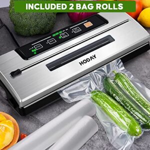 Vacuum Sealer Machine, HODAY Food Sealer with Built-in Cutter, Dry Moist Mode, Easy to Clean, Automatic Vacuum Sealer Machine Food Storage Machine, Compact Design, Includes 2 Bag Rolls 8”x7’ and 11”x10’