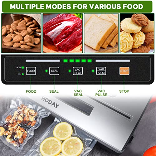 Vacuum Sealer Machine, HODAY Food Sealer with Built-in Cutter, Dry Moist Mode, Easy to Clean, Automatic Vacuum Sealer Machine Food Storage Machine, Compact Design, Includes 2 Bag Rolls 8”x7’ and 11”x10’