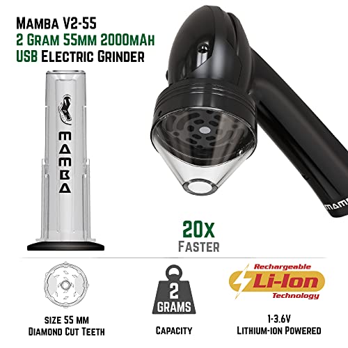 Mamba V2-55 Electric Herb Grinder, USB Rechargeable Automatic Grinder Fast Mill with Aluminum Alloy Head, includes Herb and Spices Holding System (Black)