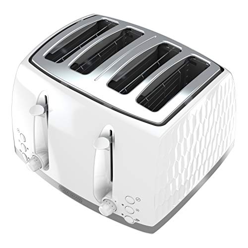 BLACK+DECKER Honeycomb Collection 4-Slice Toaster with Premium Textured Finish, TR1450WD, White