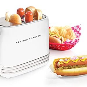 Nostalgia HDT900WHT Pop-Up 2 Hot Dog and Bun Toaster With Mini Tongs, Works with Chicken, Turkey, Veggie Links, Sausages and Brats, White