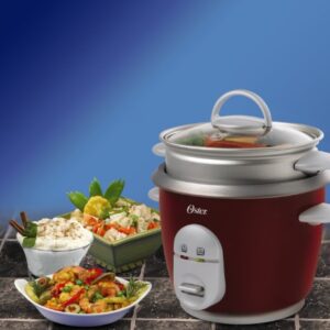 Oster 6-Cup Rice Cooker with Steamer, Red (004722-000-000)