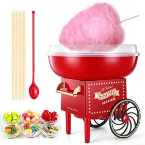 cotton candy machine for kids,cotton candy sugar floss maker with red vintage design,homemade candy sweets for for birthday parties,includes 10 candy cones & scooper,food grade material