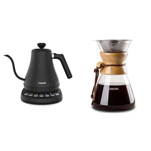 cosori electric gooseneck kettle with 5 variable presets, pour over coffee maker with 8 cup glass coffee pot&coffee brewer with stainless steel filter