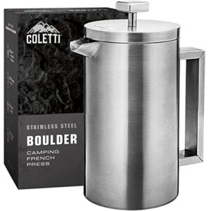 coletti boulder camping french press (an american press) – large insulated french press coffee maker – 10 cup