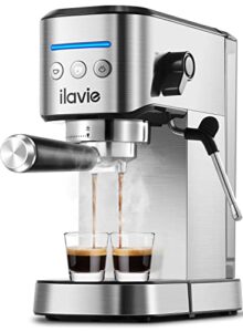 ilavie espresso coffee machines with steamer, 20 bar pump espresso and cappuccino latte maker, espresso machine easy to use for home barista, 1350w, stainless steel