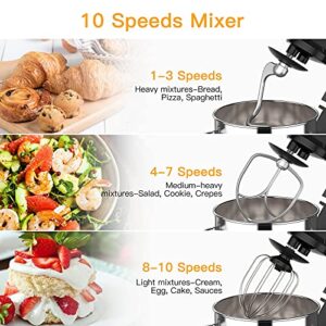 Stand Mixer, 7.5QT Kitchen Electric Food Mixer 10-Speed Tilt-Head Dough Mixer for Baking&Cake, with Stainless Steel Bowl, Whisk, Dough Hook, Beater, Splash Guard (660W) BLACK MC1