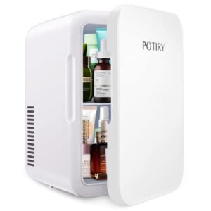 potiry mini fridge, 6 liter ac/dc portable thermoelectric cooler and warmer mini fridge for bedroom car home travel mini refrigerator for skin care foods medications