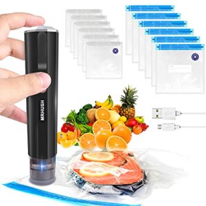 handheld vacuum sealer for food, upgrade rechargeable mini automatic food vacuum sealer machine with 12pcs reusable sous vide bags for fresh & save
