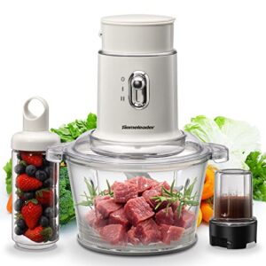 homeleader electric food chopper – blender and food processor combo, 3 in 1 food grinder electric for meat, vegetables, fruits, coffee, 8 cup glass bowl with 2 speeds and 4 stainless steel blades, coffee grinder, meat chopper