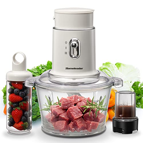 Homeleader Electric Food Chopper - Blender and Food Processor Combo, 3 in 1 Food Grinder Electric for Meat, Vegetables, Fruits, Coffee, 8 Cup Glass Bowl with 2 Speeds and 4 Stainless Steel Blades, Coffee Grinder, Meat Chopper