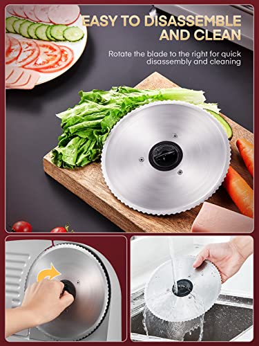 FOHERE 200W Meat Slicer for Home Use, Electric Food Slicer with Two 7.5" Sharp Stainless Steel Blade(Serrated + Smooth) & 0-15mm Precise Thickness Cut Deli Food, Meat, Bread, Fruit, Vegetable, Silver