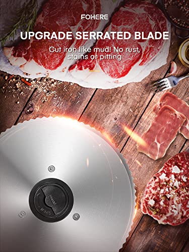 FOHERE 200W Meat Slicer for Home Use, Electric Food Slicer with Two 7.5" Sharp Stainless Steel Blade(Serrated + Smooth) & 0-15mm Precise Thickness Cut Deli Food, Meat, Bread, Fruit, Vegetable, Silver