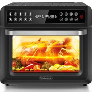 10-in-1 air fryer oven, 20qt toaster oven air fryer combo, digital lcd touch screen, 6-slice toast, air fry, roast, bake, dehydrates, reheat, oil-free black stainless steel with 7 accessories