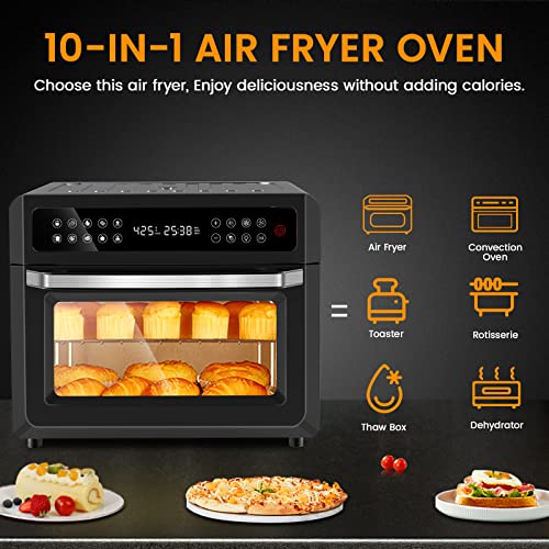 10-in-1 Air Fryer Oven, 20QT Toaster Oven Air Fryer Combo, Digital LCD Touch Screen, 6-Slice Toast, Air Fry, Roast, Bake, Dehydrates, Reheat, Oil-Free Black Stainless Steel with 7 Accessories