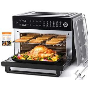 aeitto 30l large air fryer toaster oven combo,with rotisserie and dehydrator, 19-in-1 digital convection oven countertop airfryer, fit 13″ pizza, 9pcs toast, 6 accessories, 1800w, black