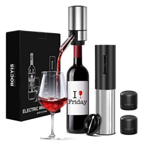 wine gift-rocyis wine opener set-electric wine aerator pourer-wine dispenser battery operated, rechargeable wine bottle opener with foil cutter, vacuum stoppers-gift for wine lovers, women