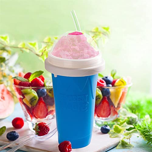 2 Pcs Slushie Maker Cup, Magic Quick Frozen Smoothies Cup Double Layer Squeeze Cup Homemade Milk Shake Ice Cream Maker Cooling Cup DIY for Family (Blue+Red)