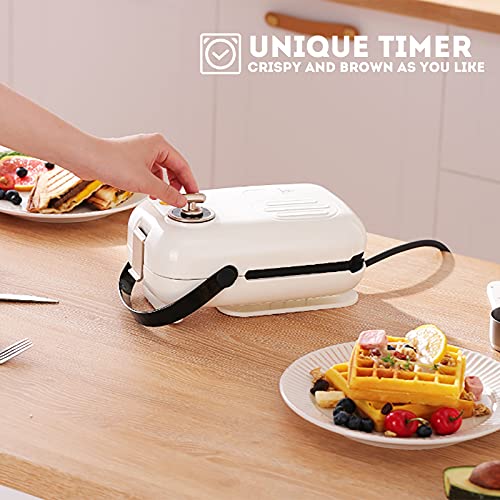 Panini Press with Timer, 2 in 1 Sandwich Maker & Waffle Maker, Electric Grill with Non-stick Coating & Removale Plates, Mini Sandwich Maker for Brunch (red)